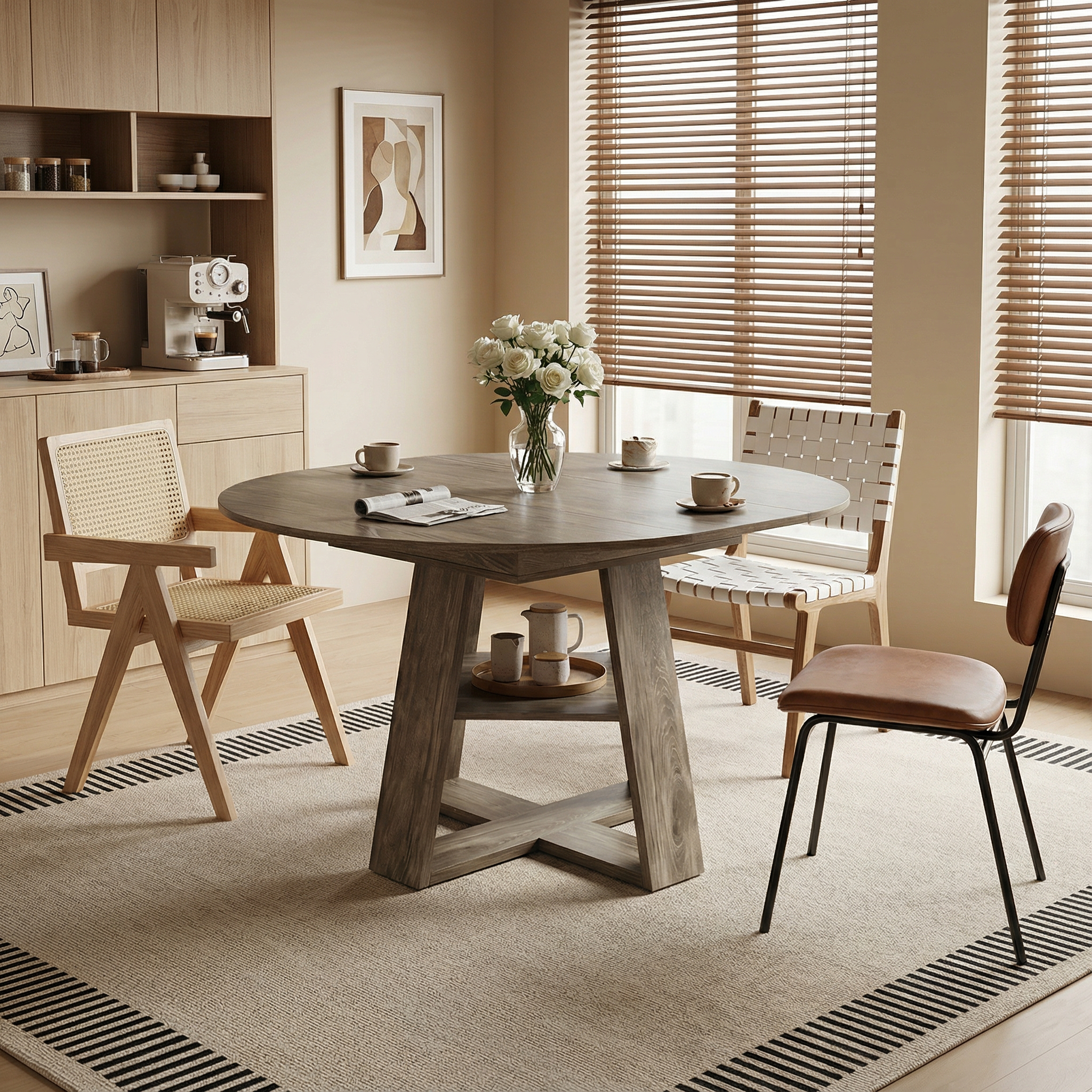 Gray Round Extendable Dining Table - Nora Lane Home furniture - 48.03 x 24.41 x 7.48 in