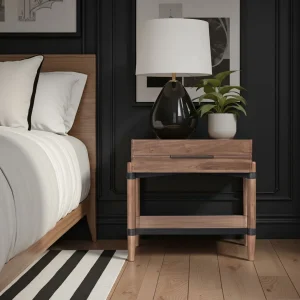 Brown Metal and Wood Nightstand