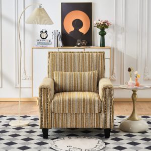 Yellow Solid Wood Modern Armchair with Nailhead Trim
