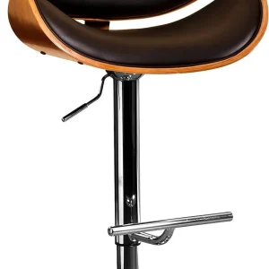 Black Metal and Wood Contemporary Bar Stool with Swivel and Adjustable Height