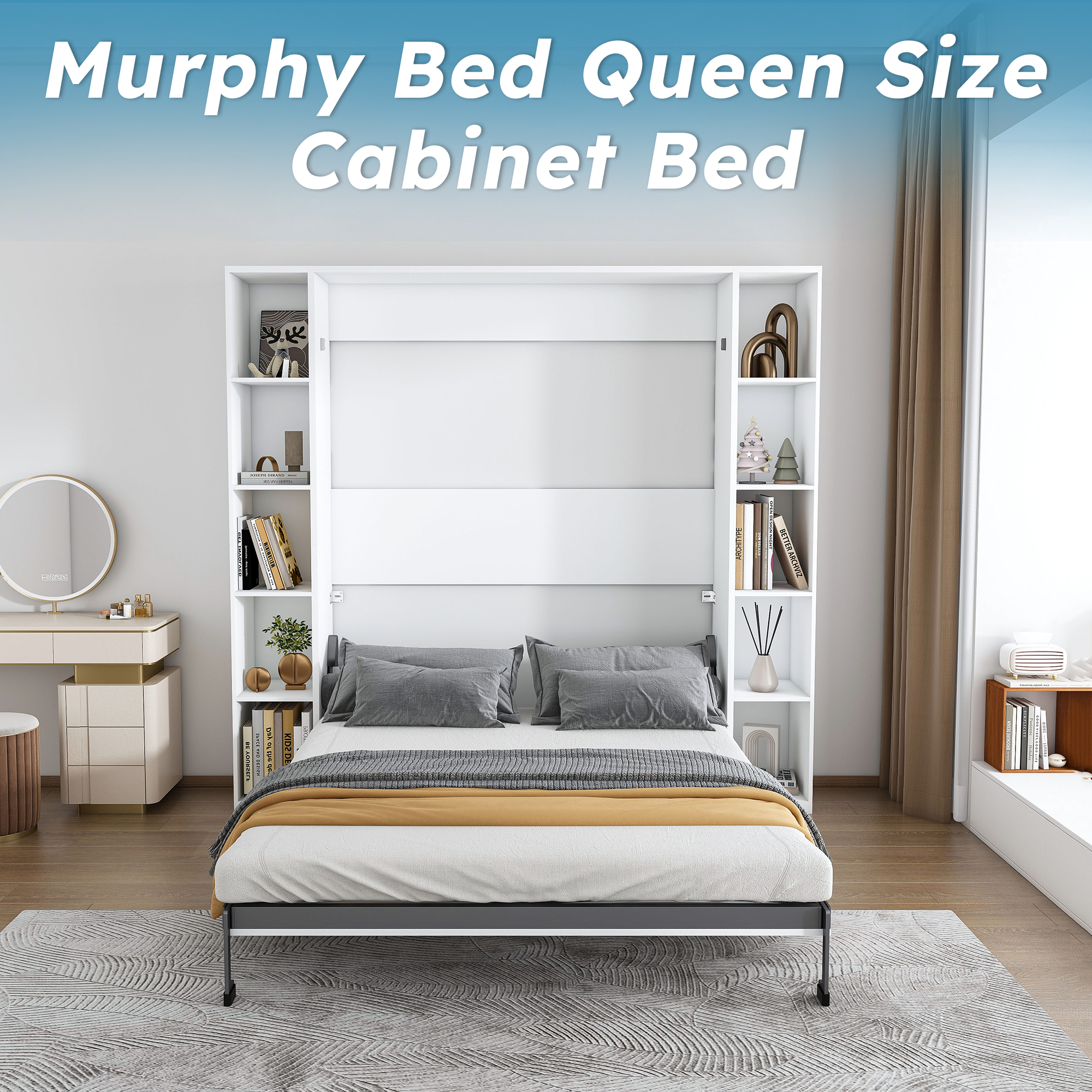 White Solid Wood Storage Wall Bed - Nora Lane Home furniture - Solid wood