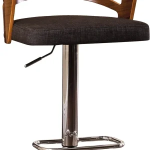 Black Metal and Wood Contemporary Bar Stool with Swivel and Adjustable Height
