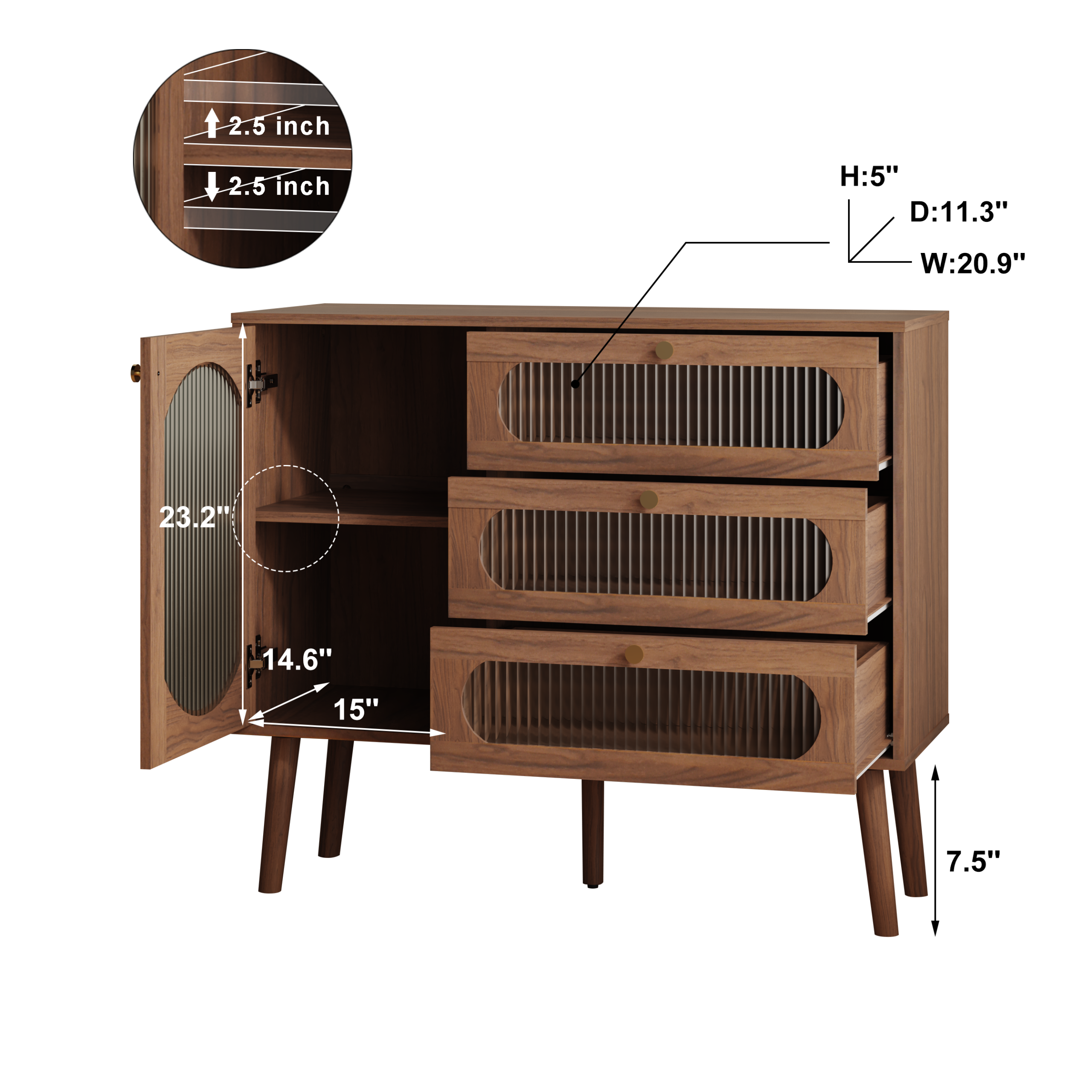 Natural Wood Storage Sideboard - Nora Lane Home furniture - Solid wood, Metal accent - 44.9 x 17.71 x 9.45 in