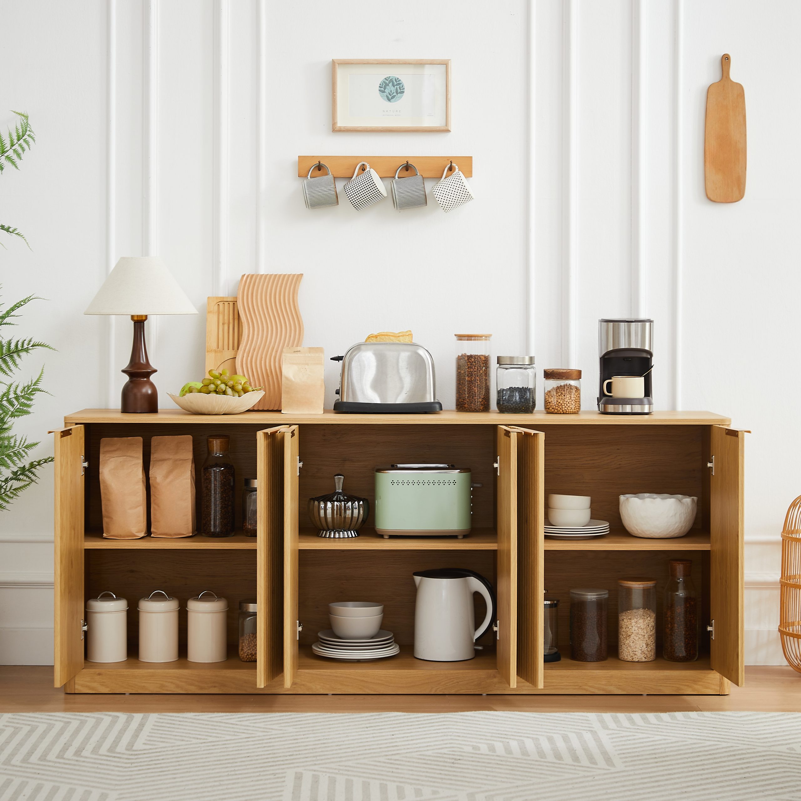 Natural Wood Storage Sideboard - Nora Lane Home furniture - 71.26 x 20.28 x 8.07 in