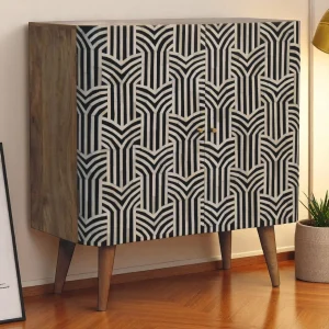 Black White Solid Wood Boho Storage Cabinet