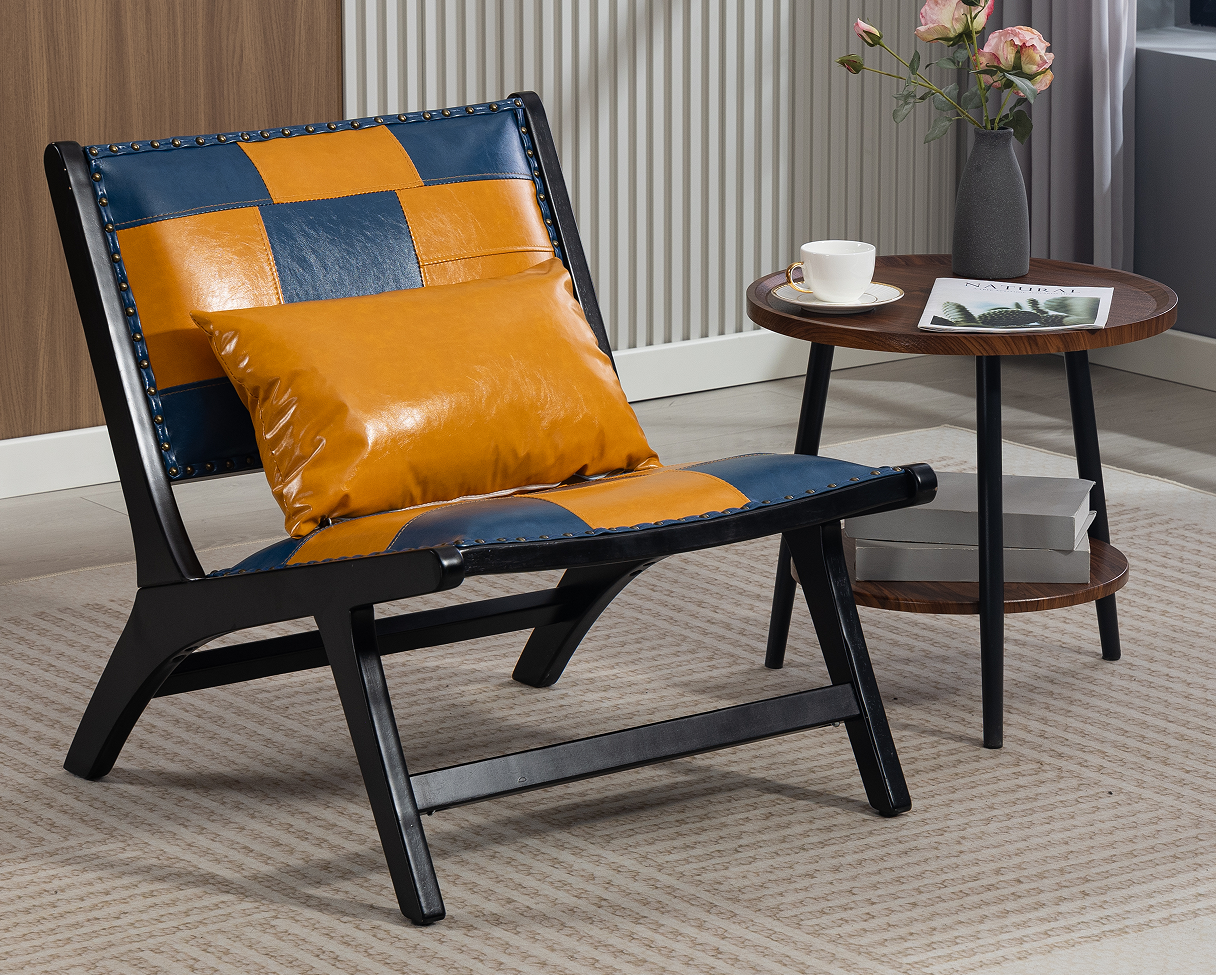Blue and Yellow Faux Leather Mid-century Armchair - Image 2