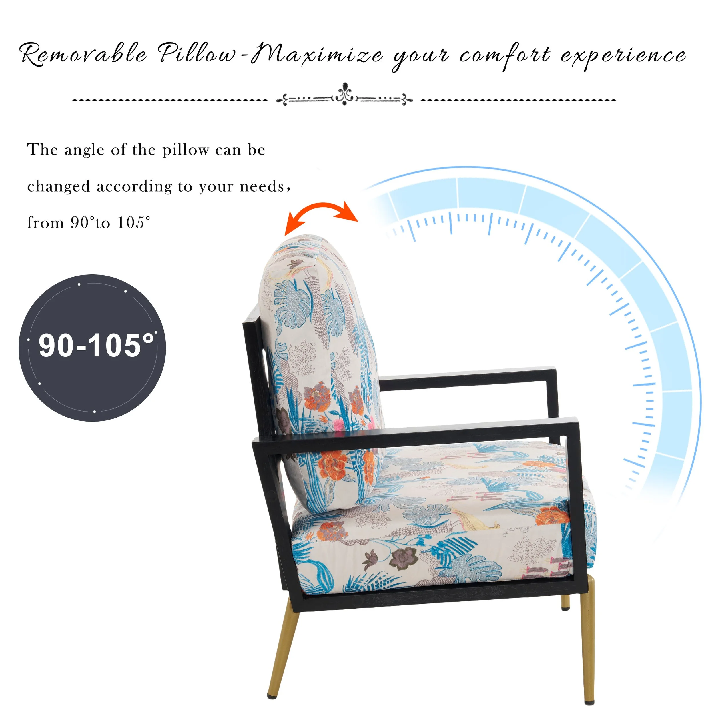 Antique Blue, Black, and Flower Velvet Vintage Armchair - Image 3