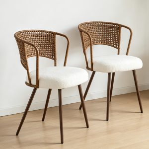 Walnut Rattan Set of 2 Seating For Dining - Nora Lane Home furniture - Walnut finish, Rattan detail - 22.64 x 14.76 x 18.9 in