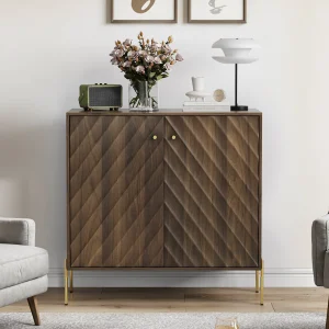 Walnut Metal and Wood Modern Sideboard