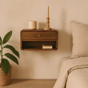 Chestnut Solid Wood Contemporary Floating Nightstand with 1 Drawer and Open Shelf