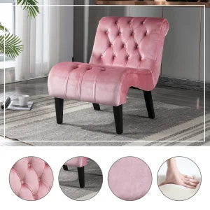Pink Velvet Modern Accent Chair with Tufted