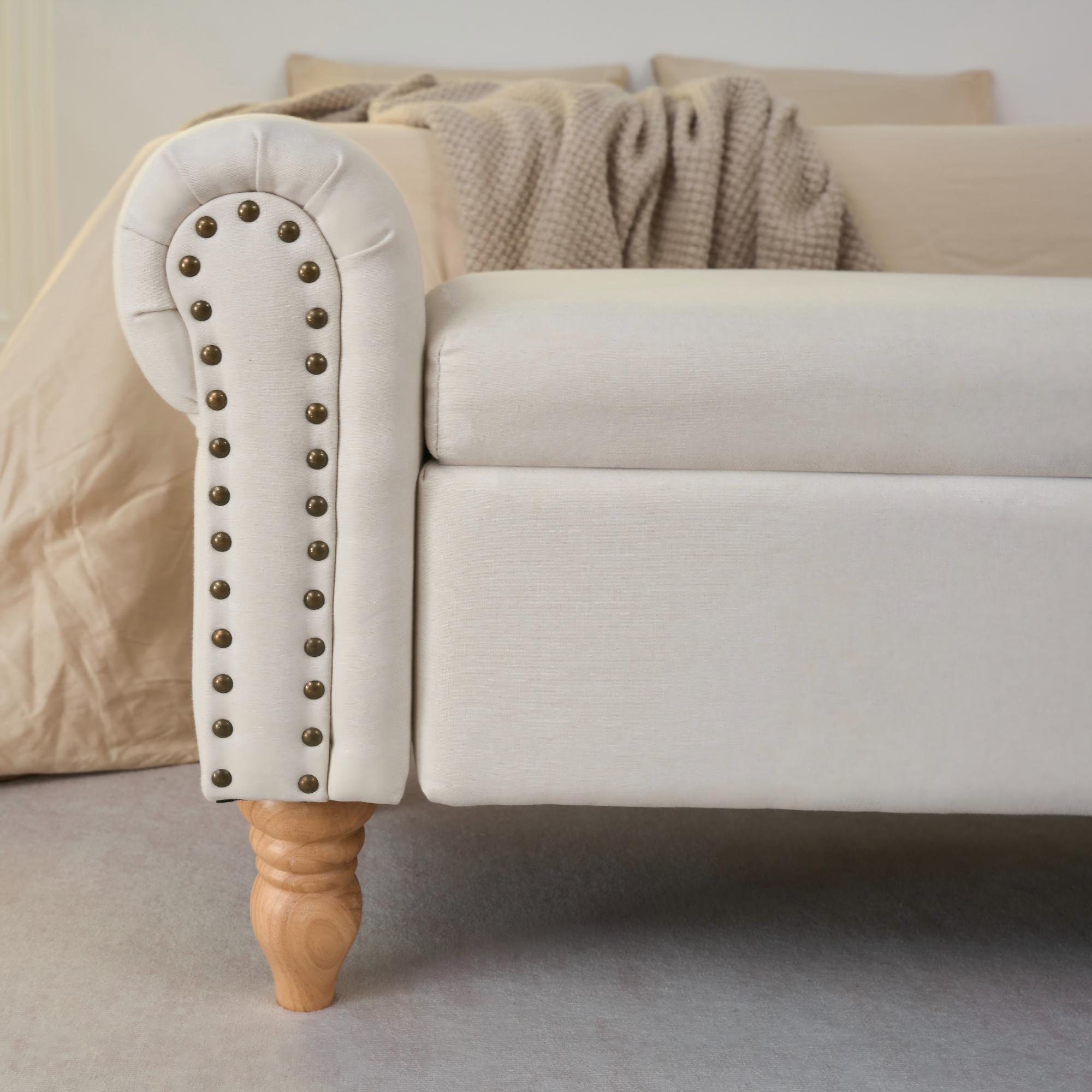 Beige Solid Wood Storage Bench - Nora Lane Home furniture - Solid wood, Upholstered - 42.5 x 18.1 x 11.8 in