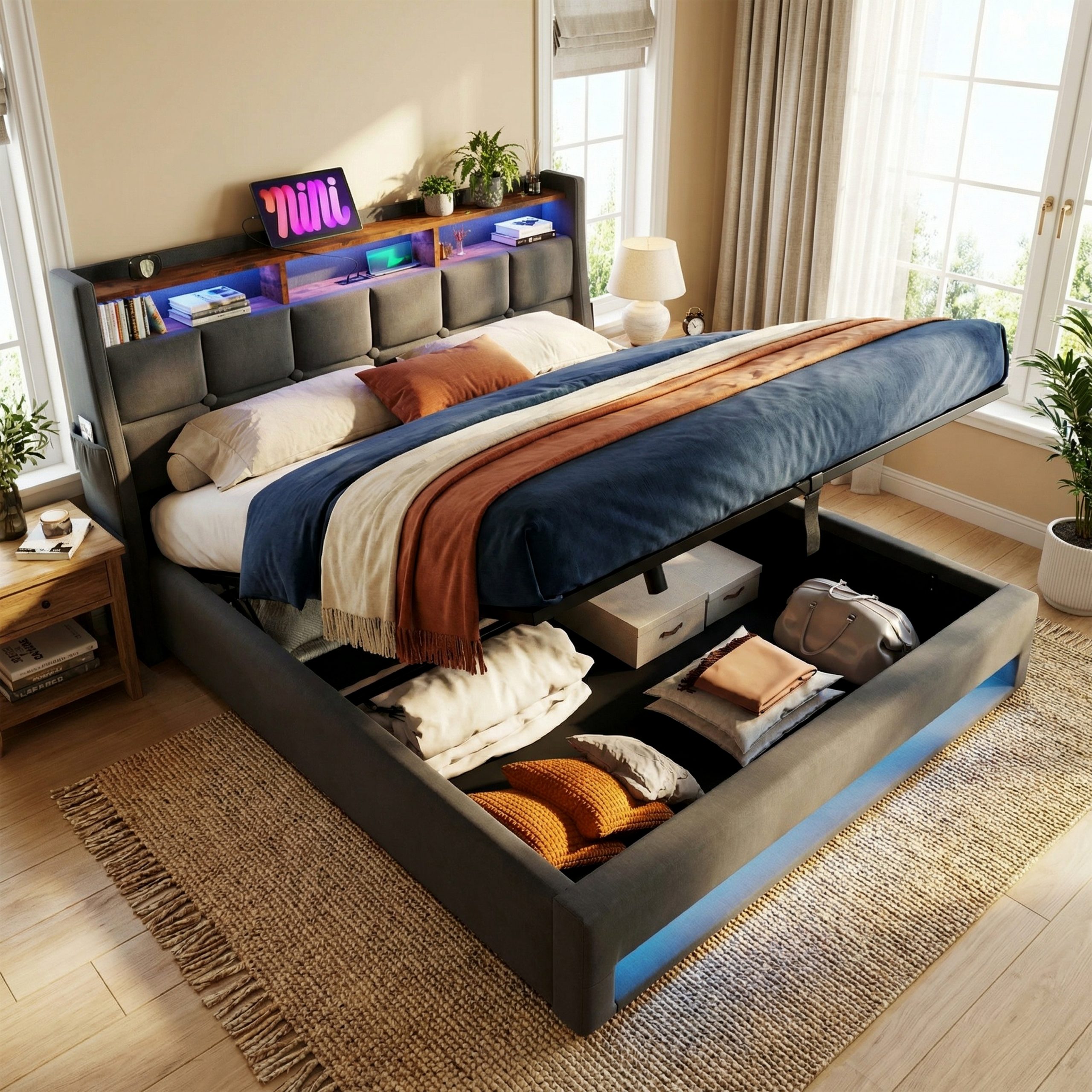 Gray Storage Beds Frames & Bases - Nora Lane Home furniture - Upholstered