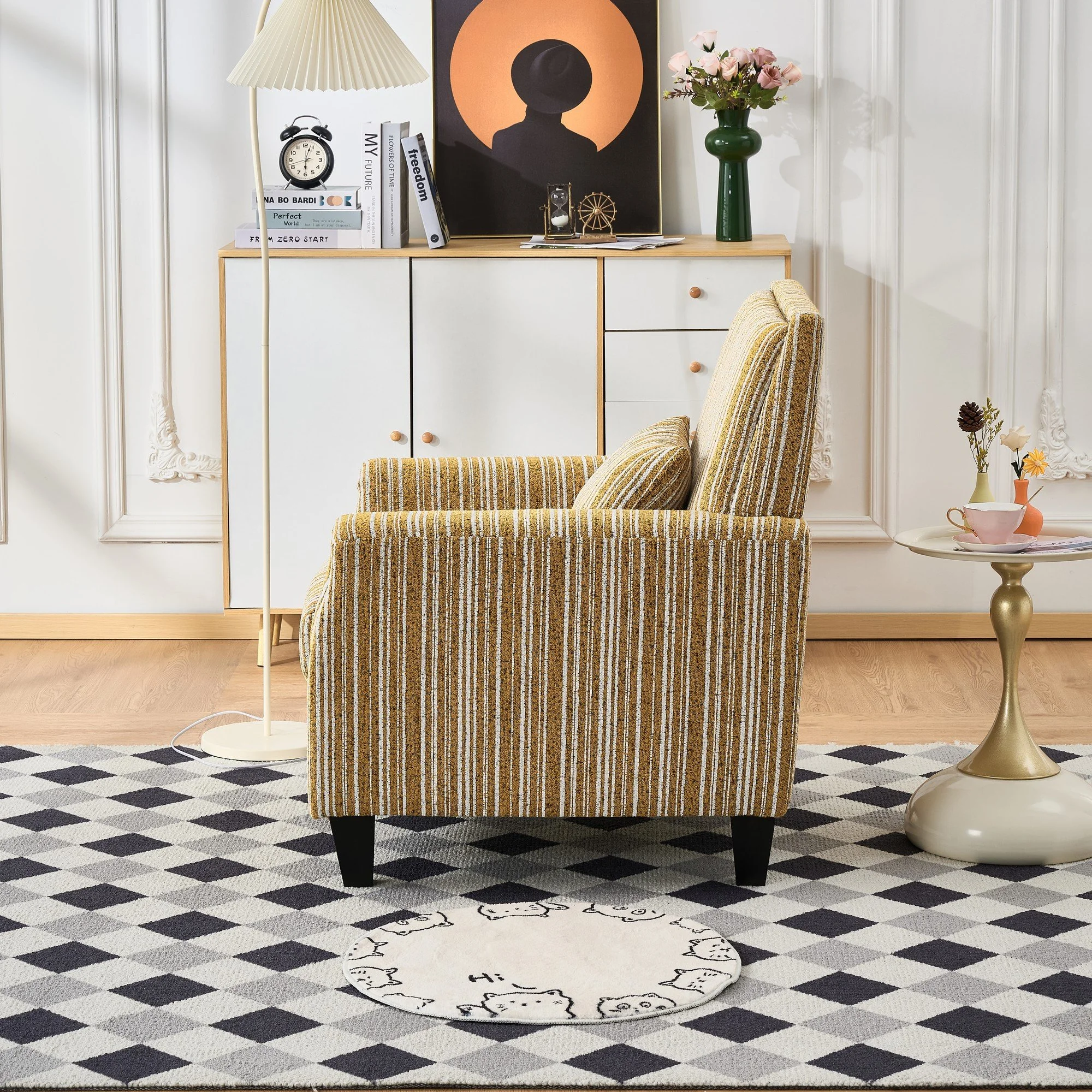 Yellow Solid Wood Modern Armchair with Nailhead Trim - Image 4