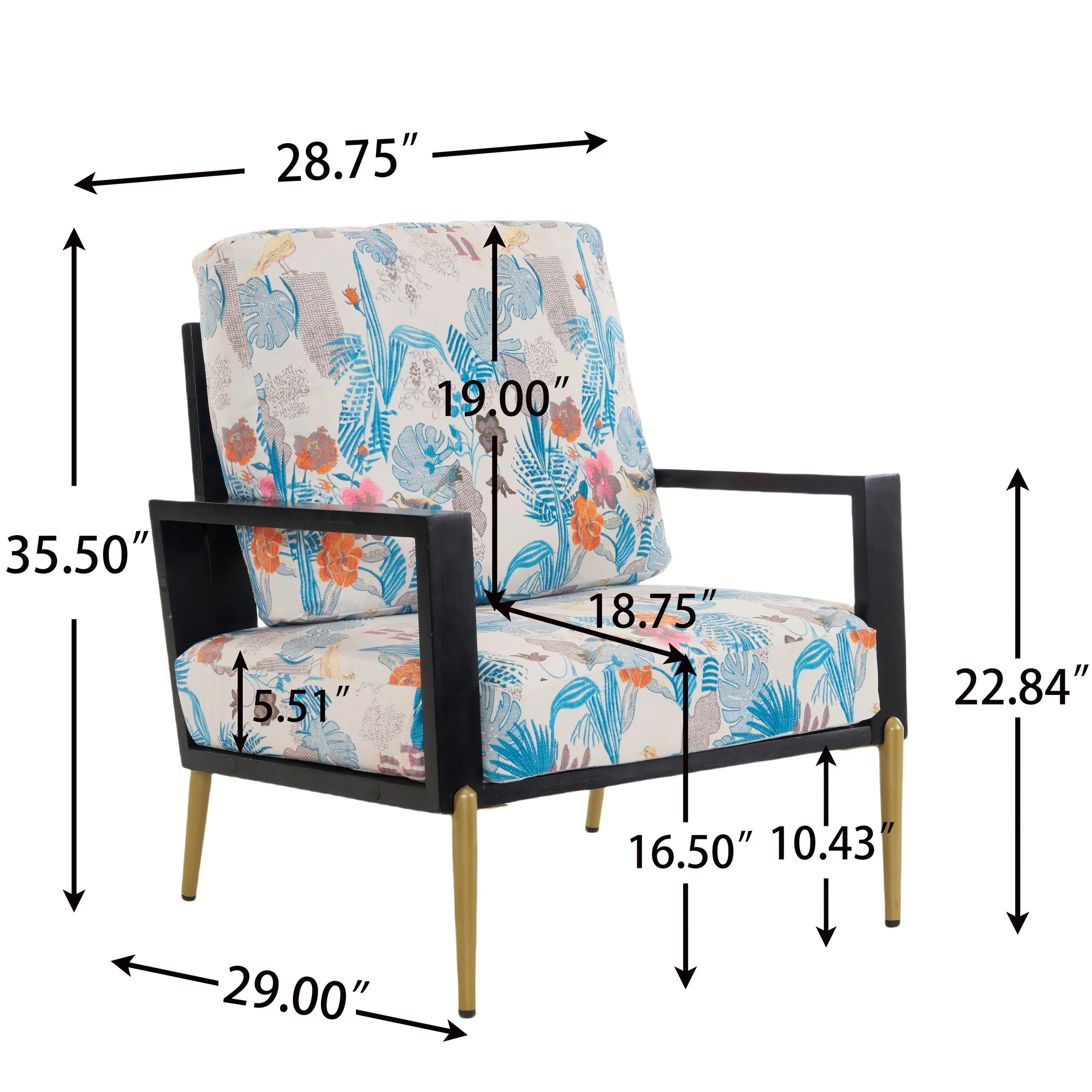 Antique Blue, Black, and Flower Velvet Vintage Armchair - Image 6