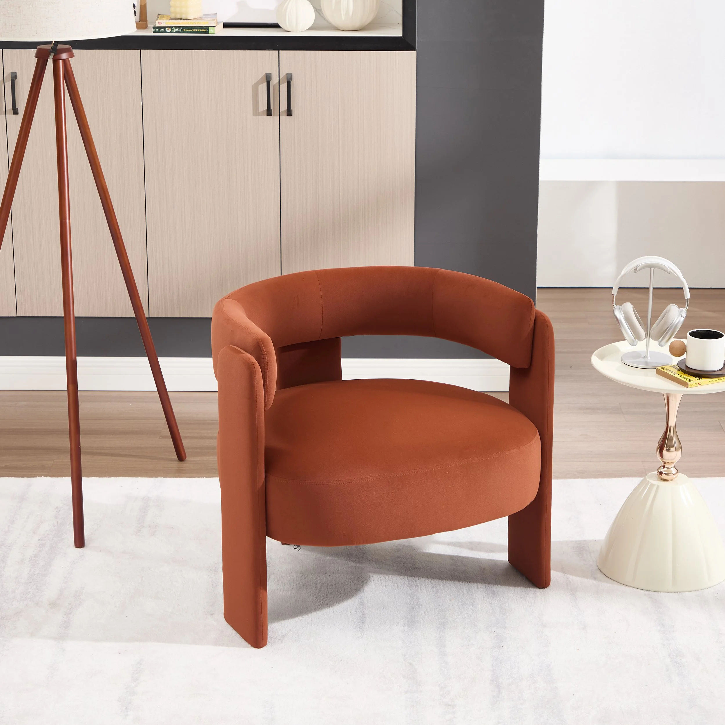 Orange Velvet Modern Sofa - Image 7