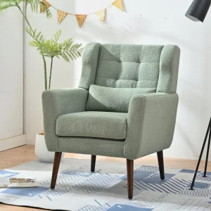 Light Green Boucle Mid-century Sofa
