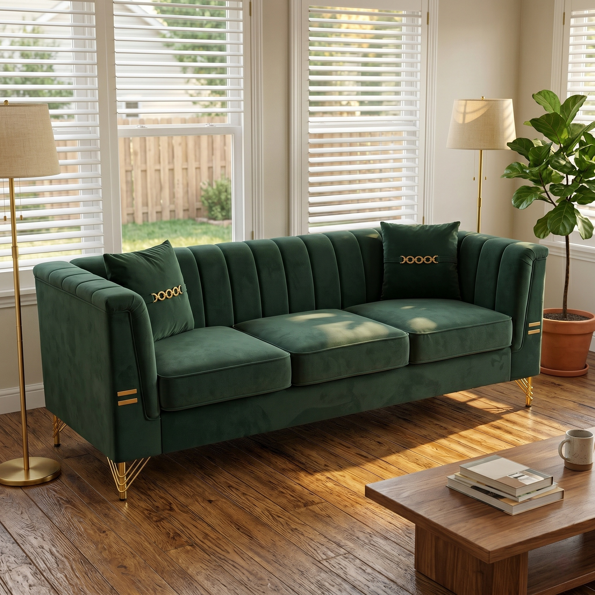Green Velvet Living Room Sofa - Nora Lane Home furniture - Upholstered - 69.29 x 25.98 x 17.72 in
