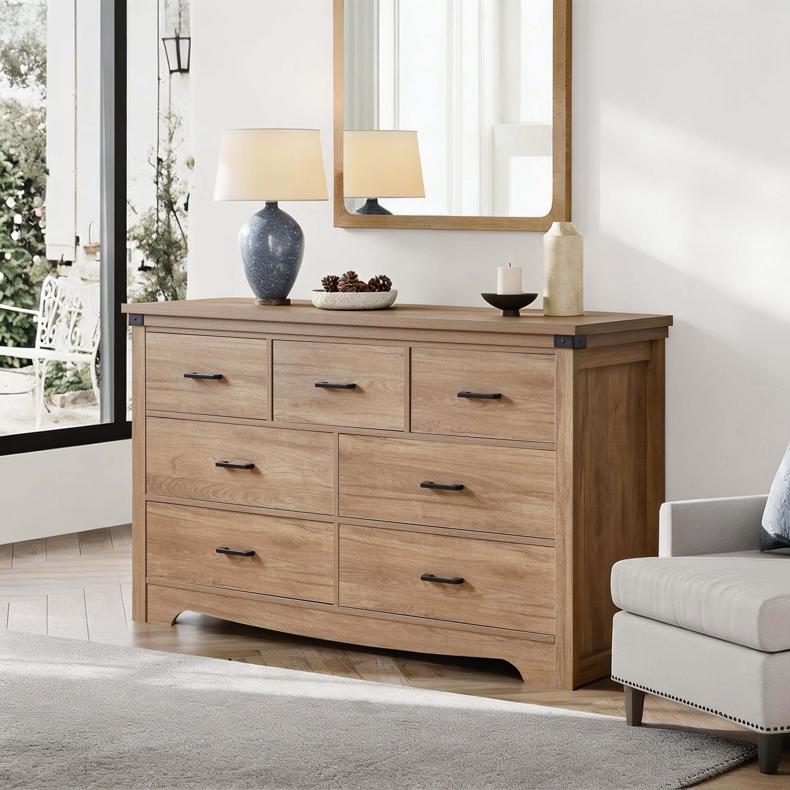 Natural Wood Farmhouse Storage Cabinet - Nora Lane Home furniture - Metal accent - 56.1 x 18.5 x 8.1 in