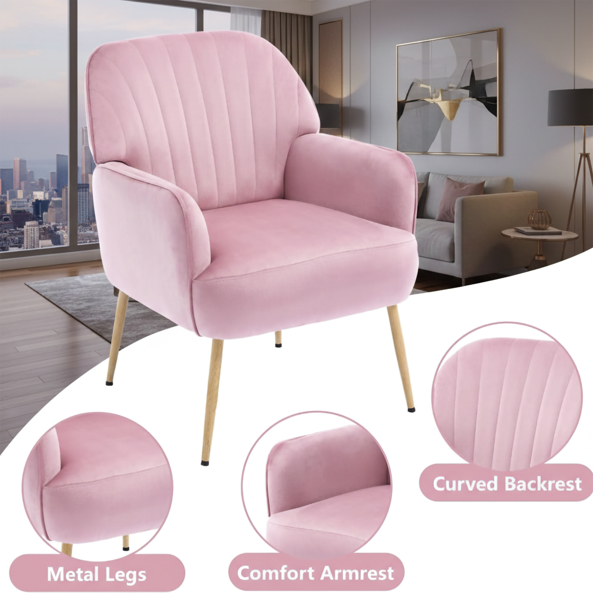 Pink Velvet Living Room Sofa - Nora Lane Home furniture - Upholstered - 24.8 x 23.62 x 12.99 in
