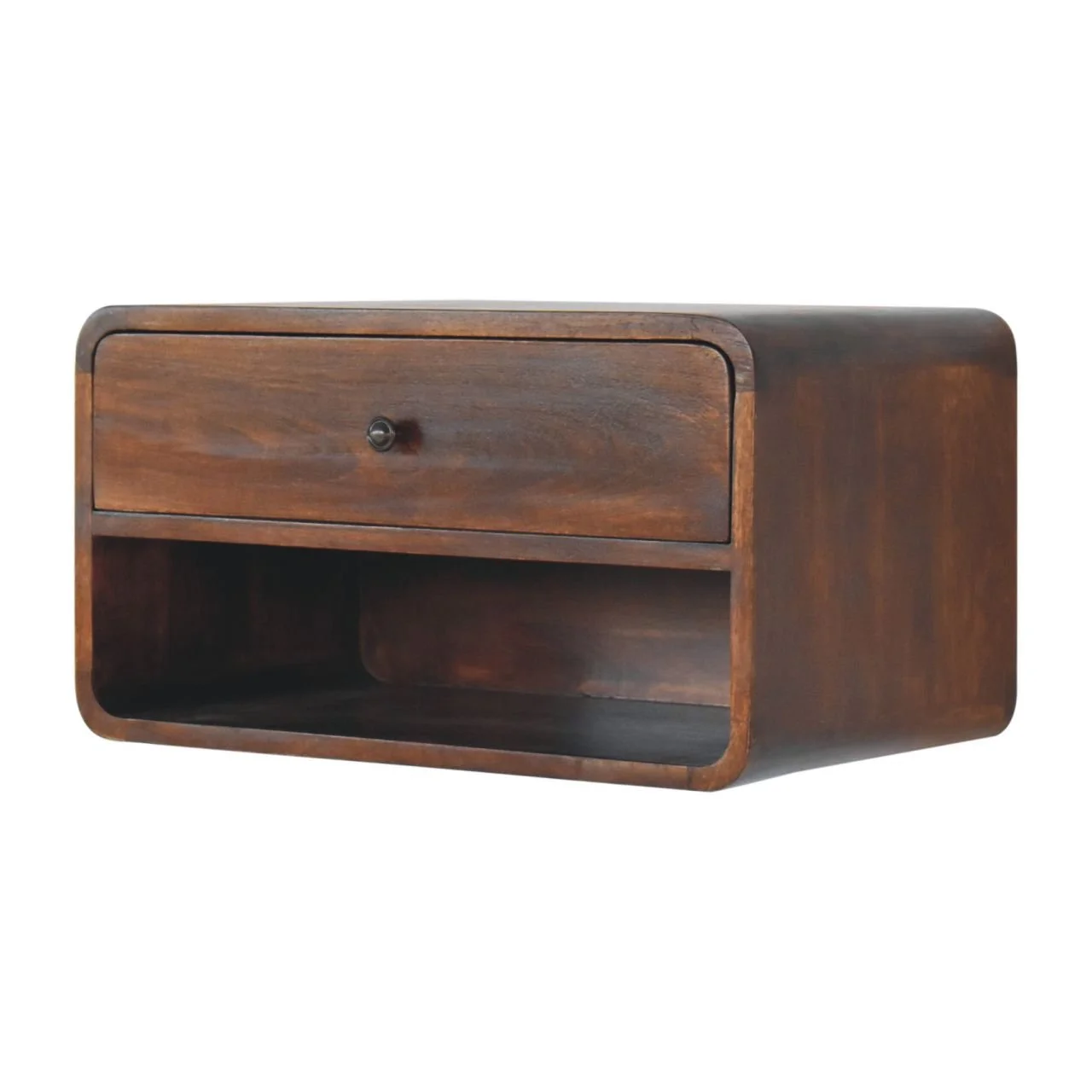 Brown Solid Wood Wall-Mounted Nightstand with 1 Drawer and Open Shelf - Image 4