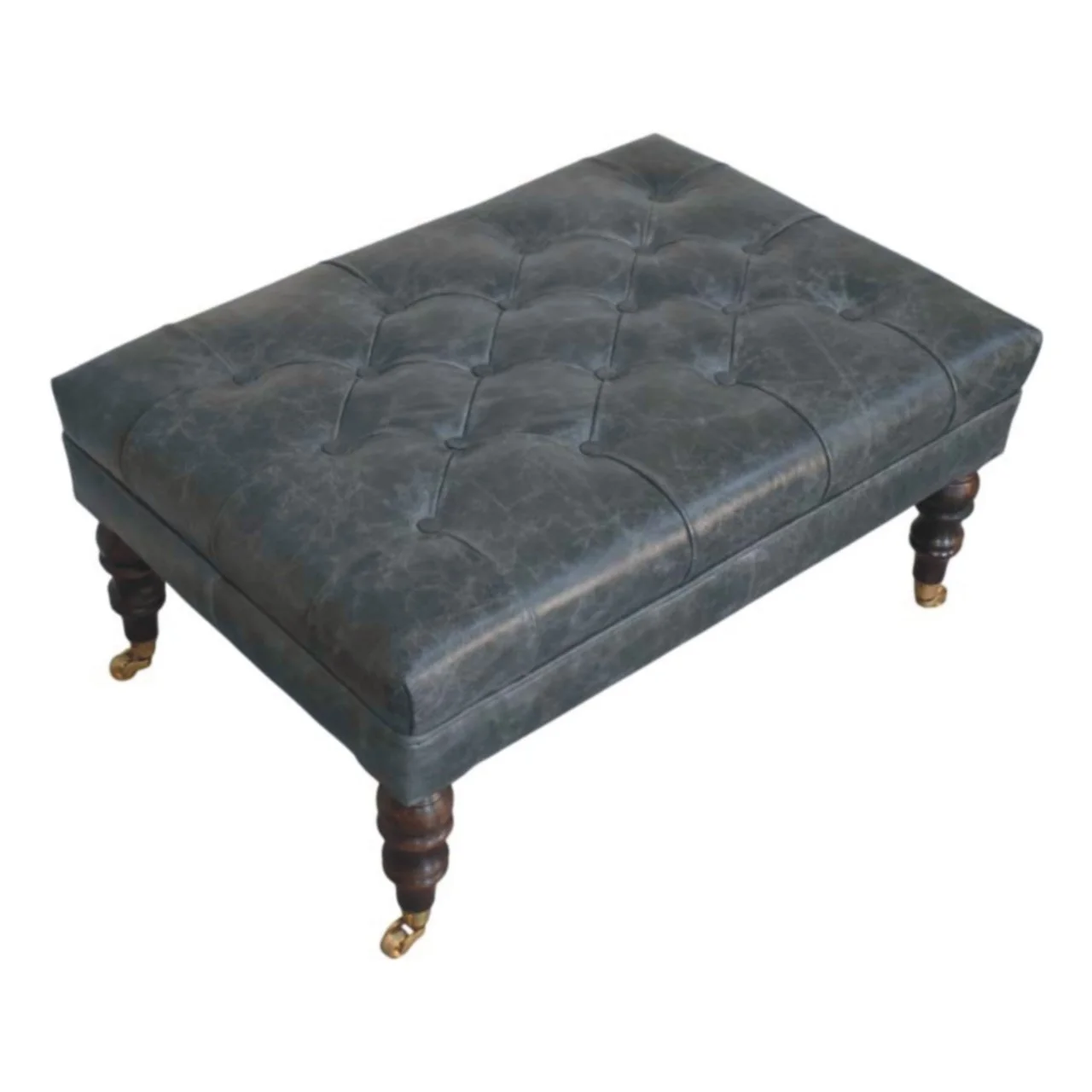 Brown Solid Wood Vintage Ottoman with Tufted - Image 8