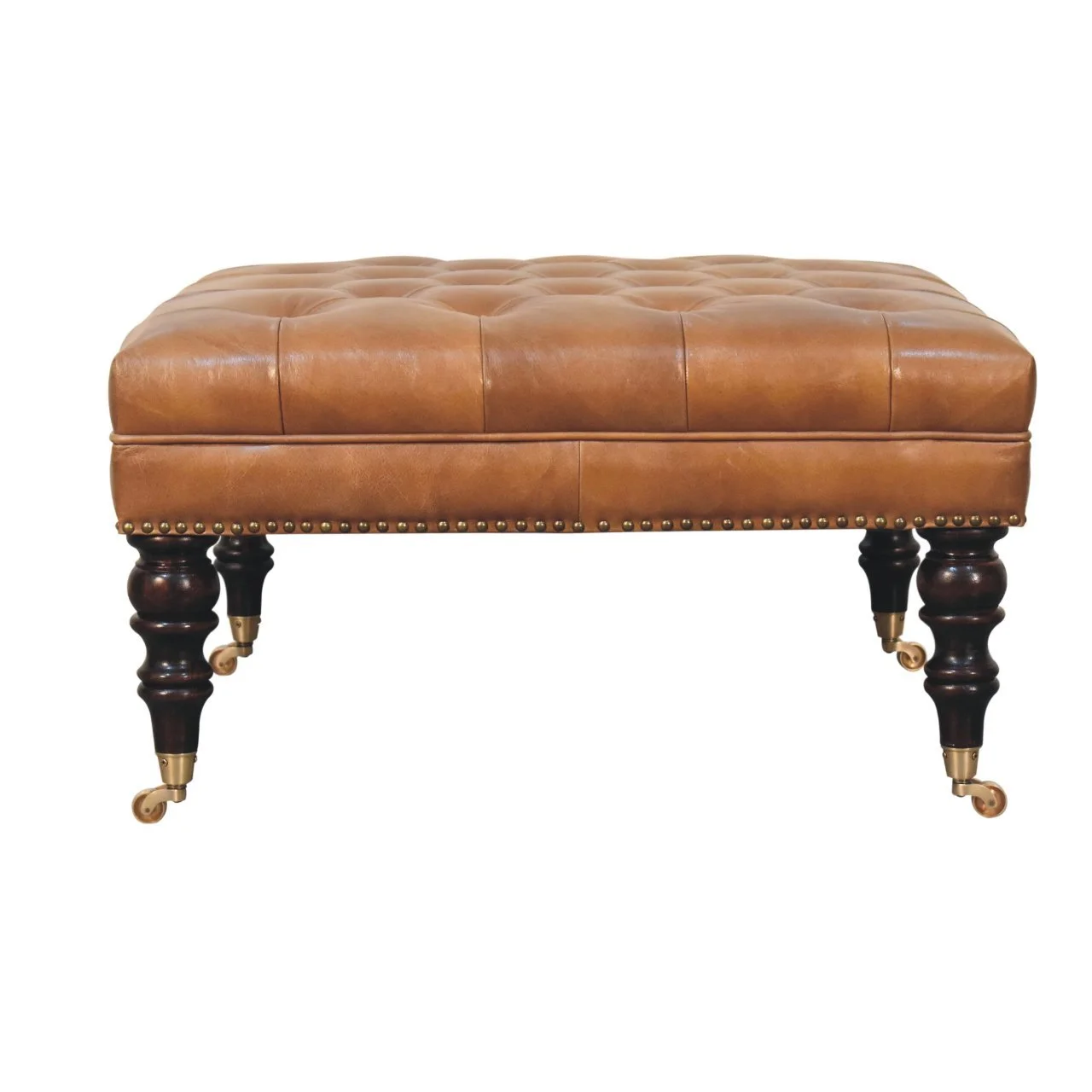 Brown Solid Wood Ottoman - Image 2