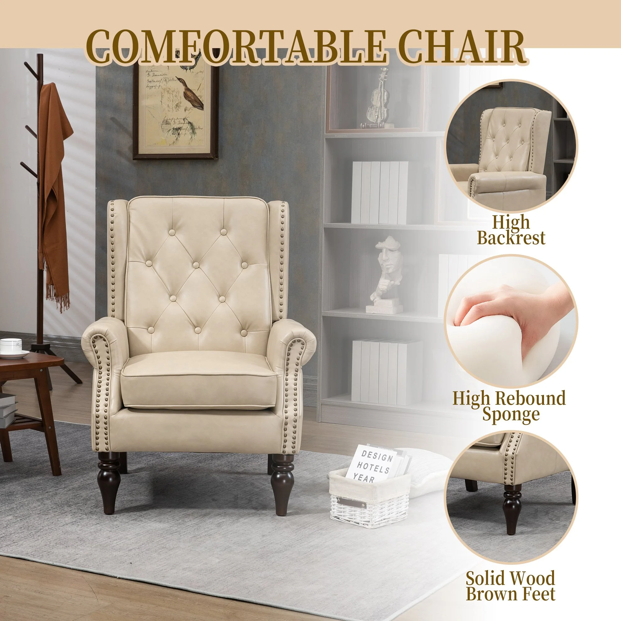 Camel Faux Leather Modern Armchair - Image 4