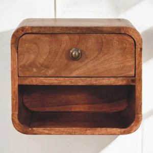 Brown Solid Wood Wall-Mounted Nightstand with 1 Drawer and Open Shelf