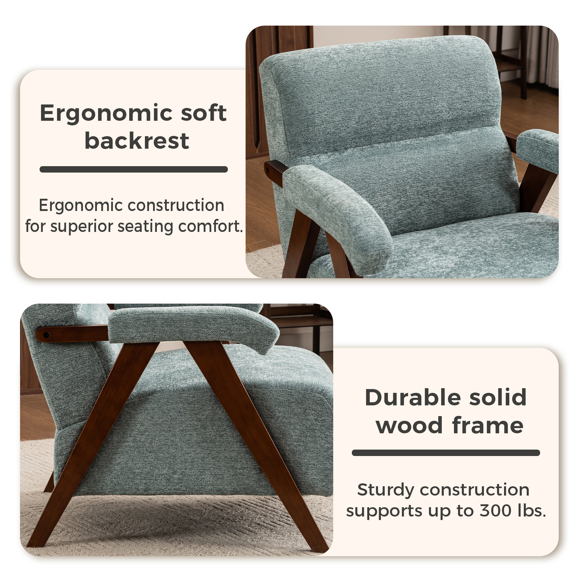 Green Solid Wood Tufted Accent Chair - Nora Lane Home furniture - Solid wood, Upholstered - 27.17 x 23.43 x 12.99 in
