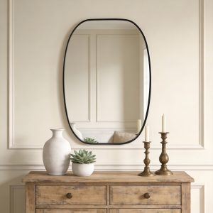 Black Round Wall Mirror - Nora Lane Home furniture - Metal accent, Glass detail - 32 x 22.2 x 1.61 in