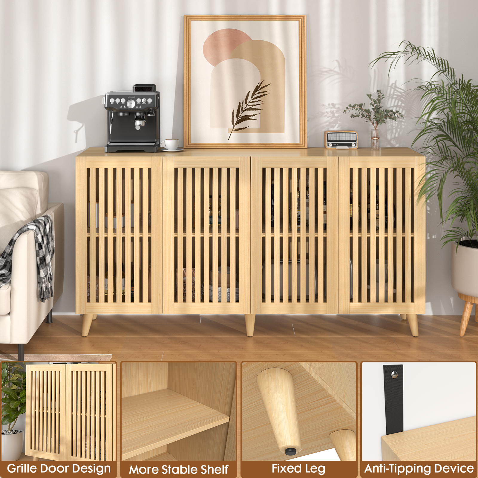 Natural Wood Storage Sideboard - Nora Lane Home furniture - Upholstered - 67 x 19 x 8 in
