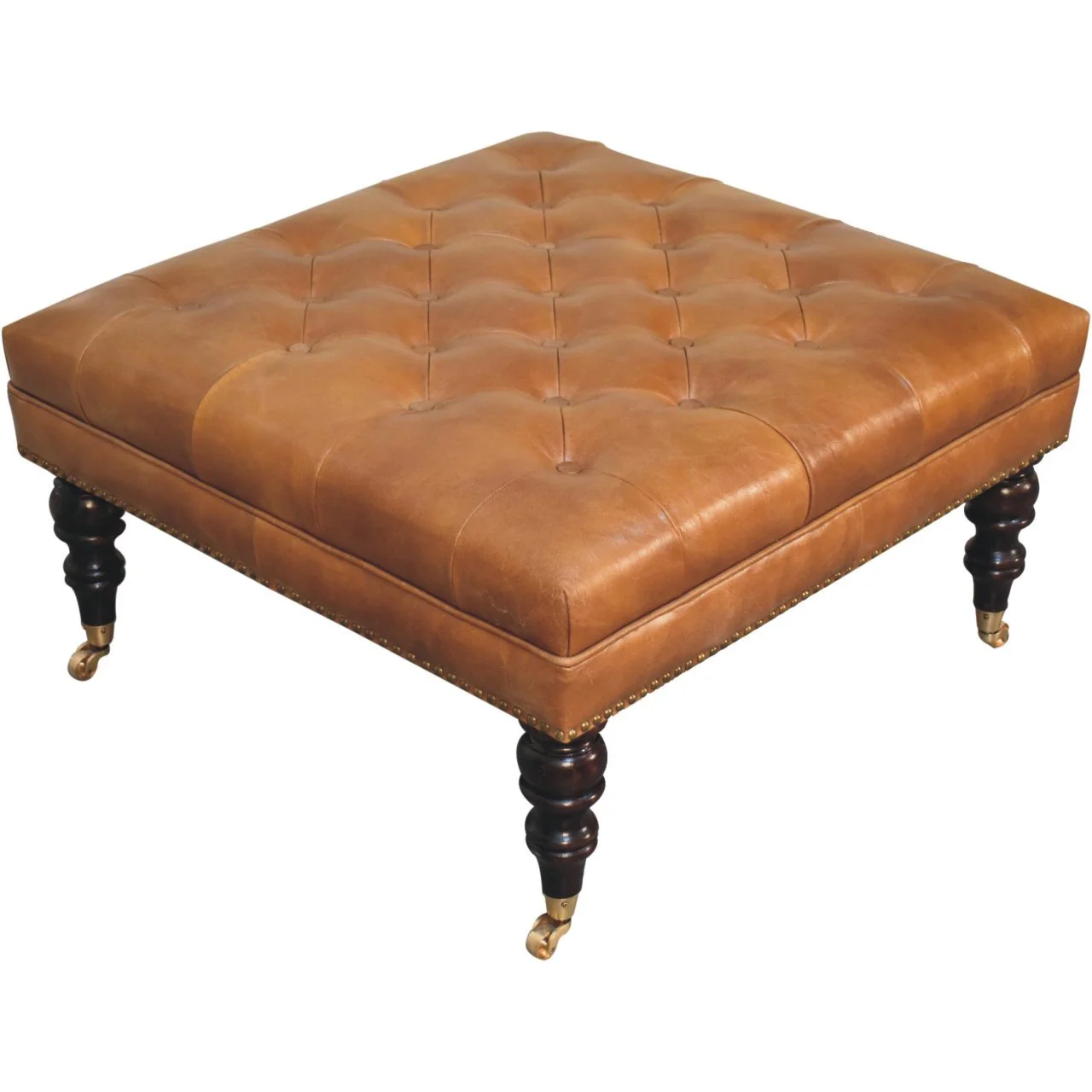Brown Solid Wood Ottoman - Image 3