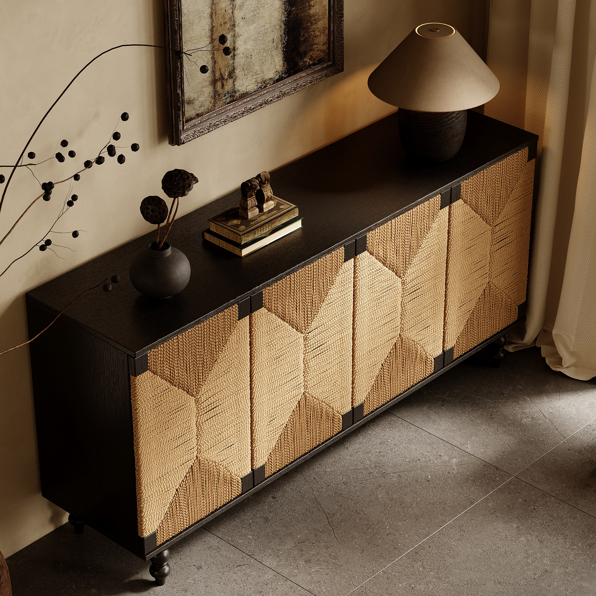 Natural Wood Storage Sideboard - Nora Lane Home furniture - Solid wood - 65.4 x 18.5 x 6.7 in