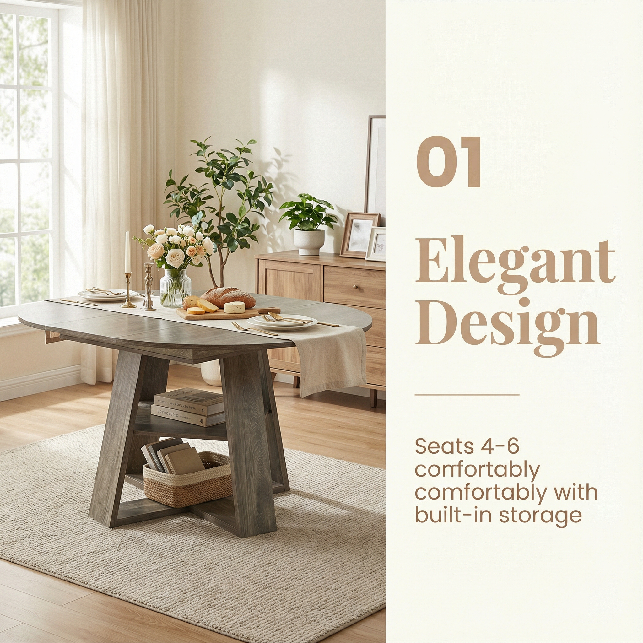 Gray Round Extendable Dining Table - Nora Lane Home furniture - 48.03 x 24.41 x 7.48 in