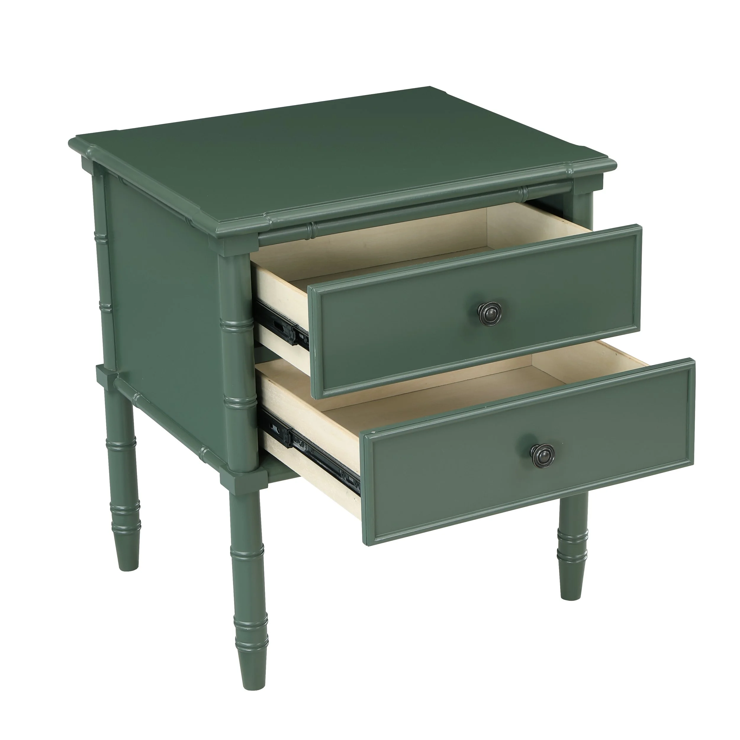 Antique Green Vintage Nightstand with 2 Drawers - Image 7