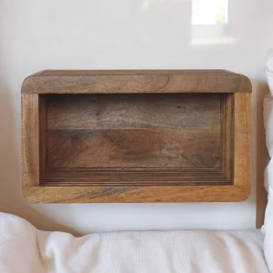 Brown Solid Wood Contemporary Wall-Mounted Nightstand with Open Shelf