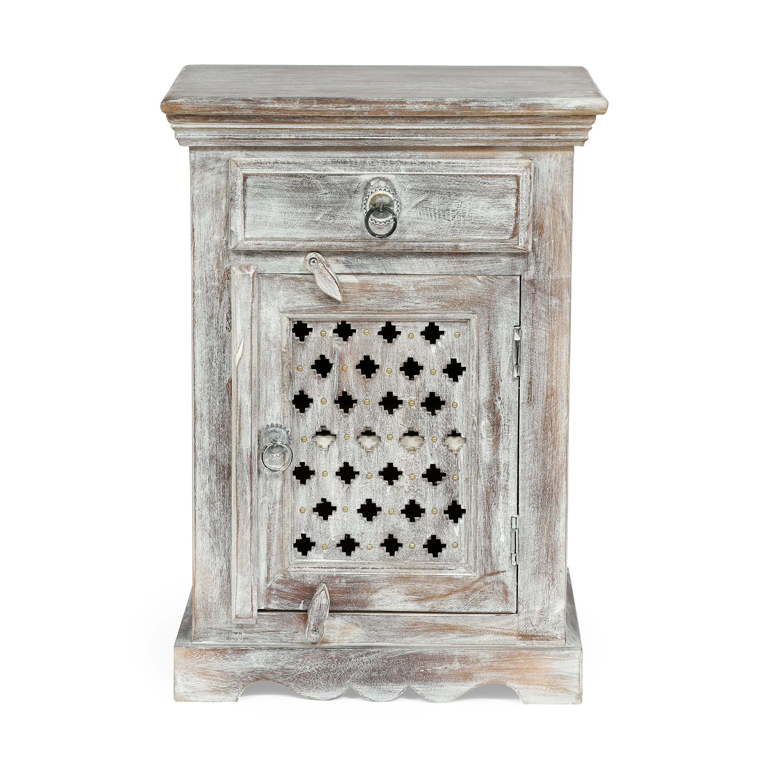 White Wood Boho Nightstand with 1 Drawer - Image 2