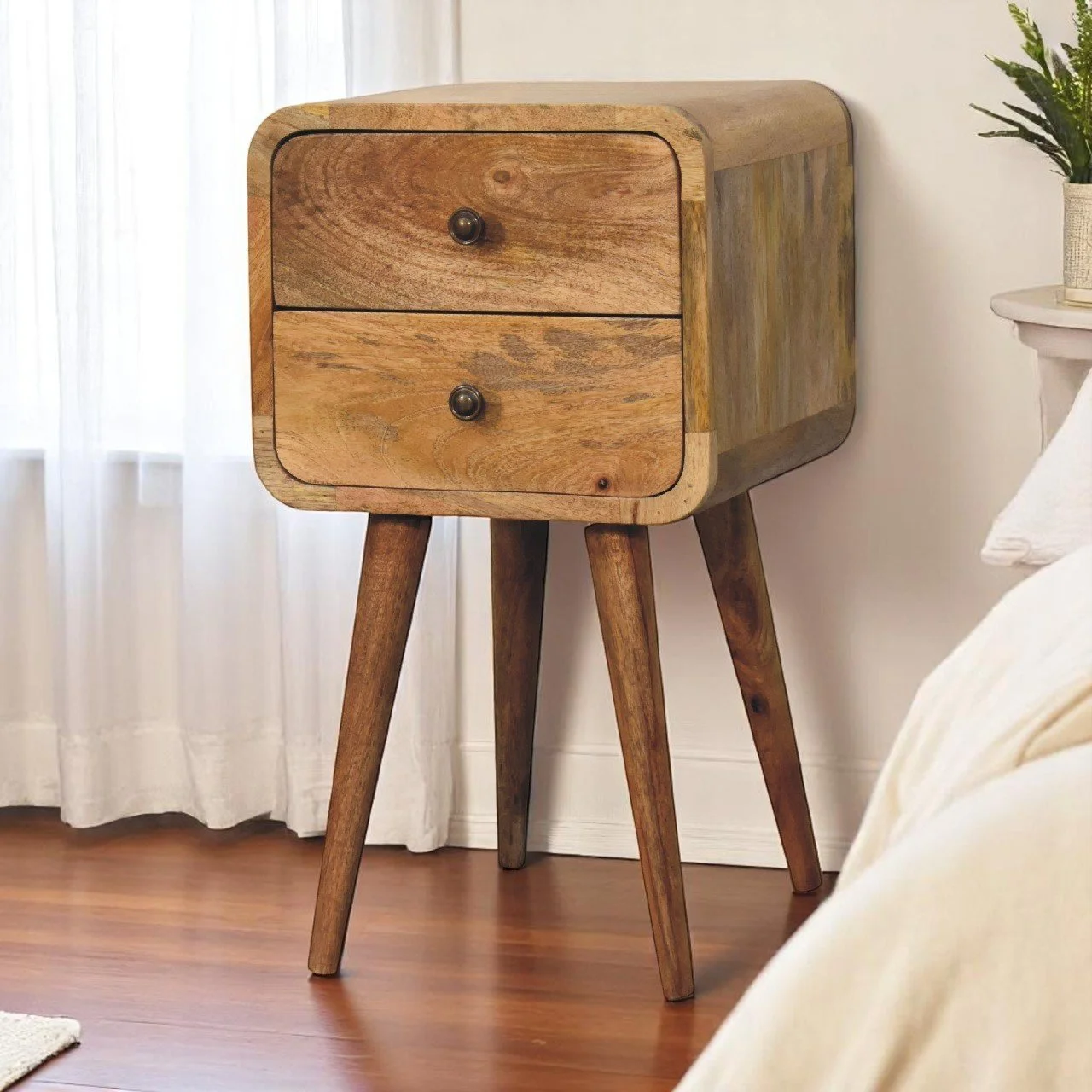 Brown Solid Wood Nightstand with 2 Drawers