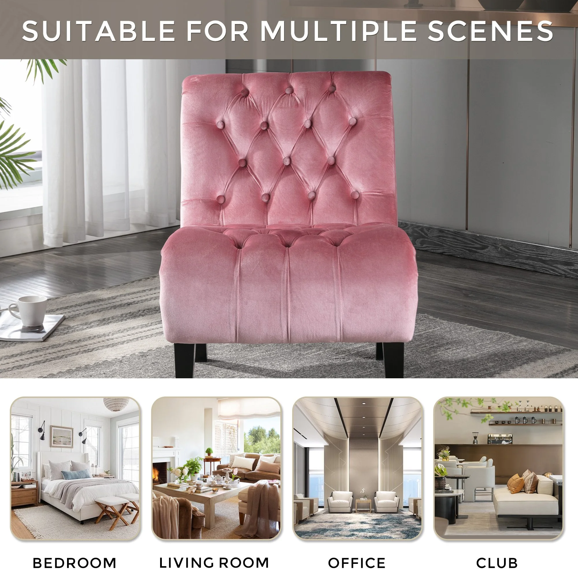 Pink Velvet Modern Accent Chair with Tufted - Image 5