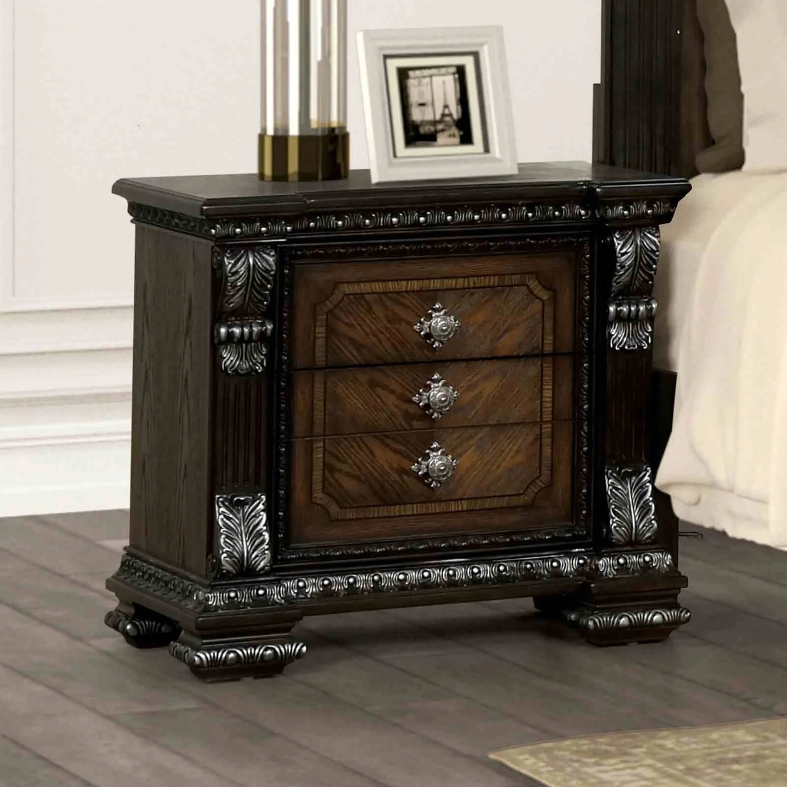 Espresso Traditional Nightstand with USB Port