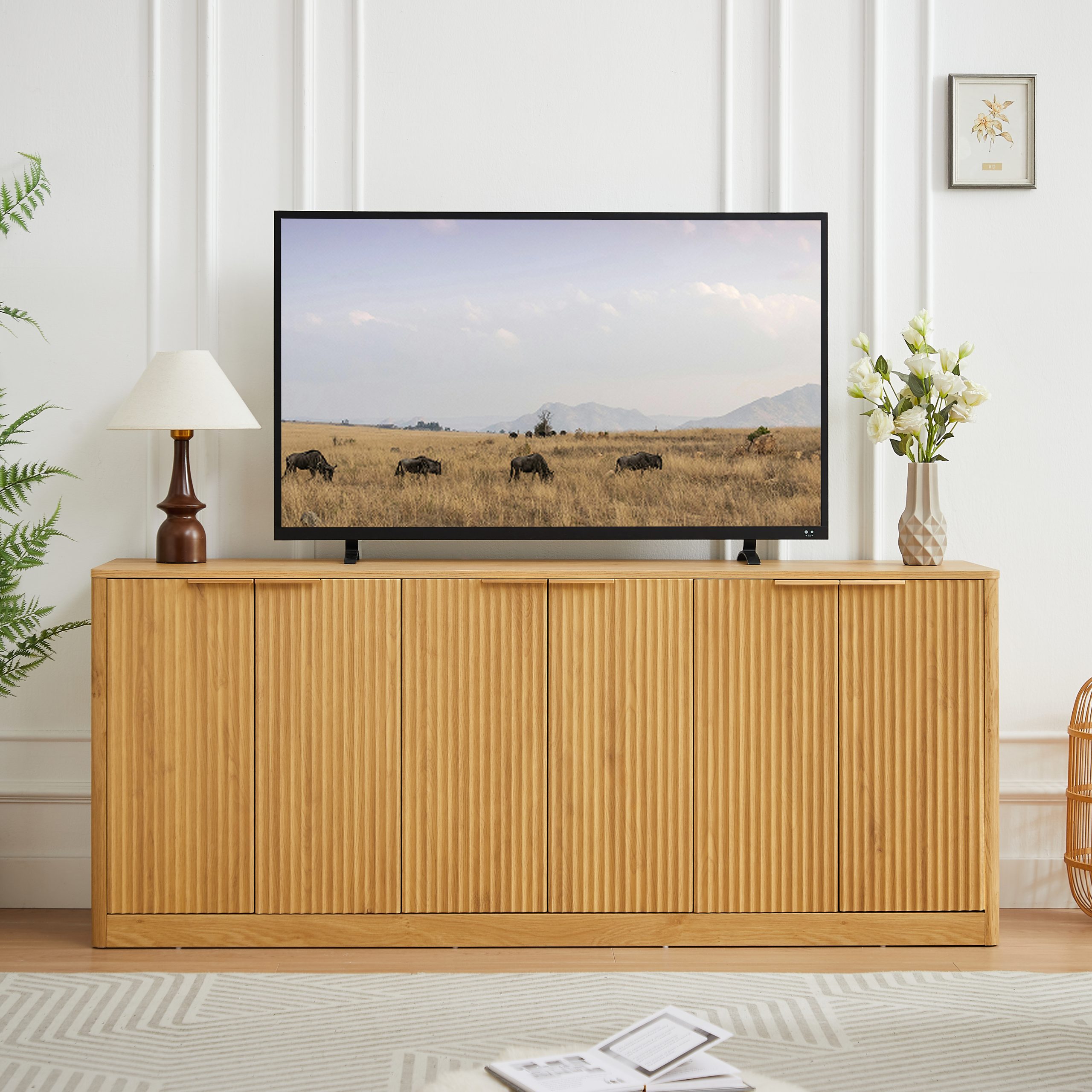 Natural Wood Storage Sideboard - Nora Lane Home furniture - 71.26 x 20.28 x 8.07 in