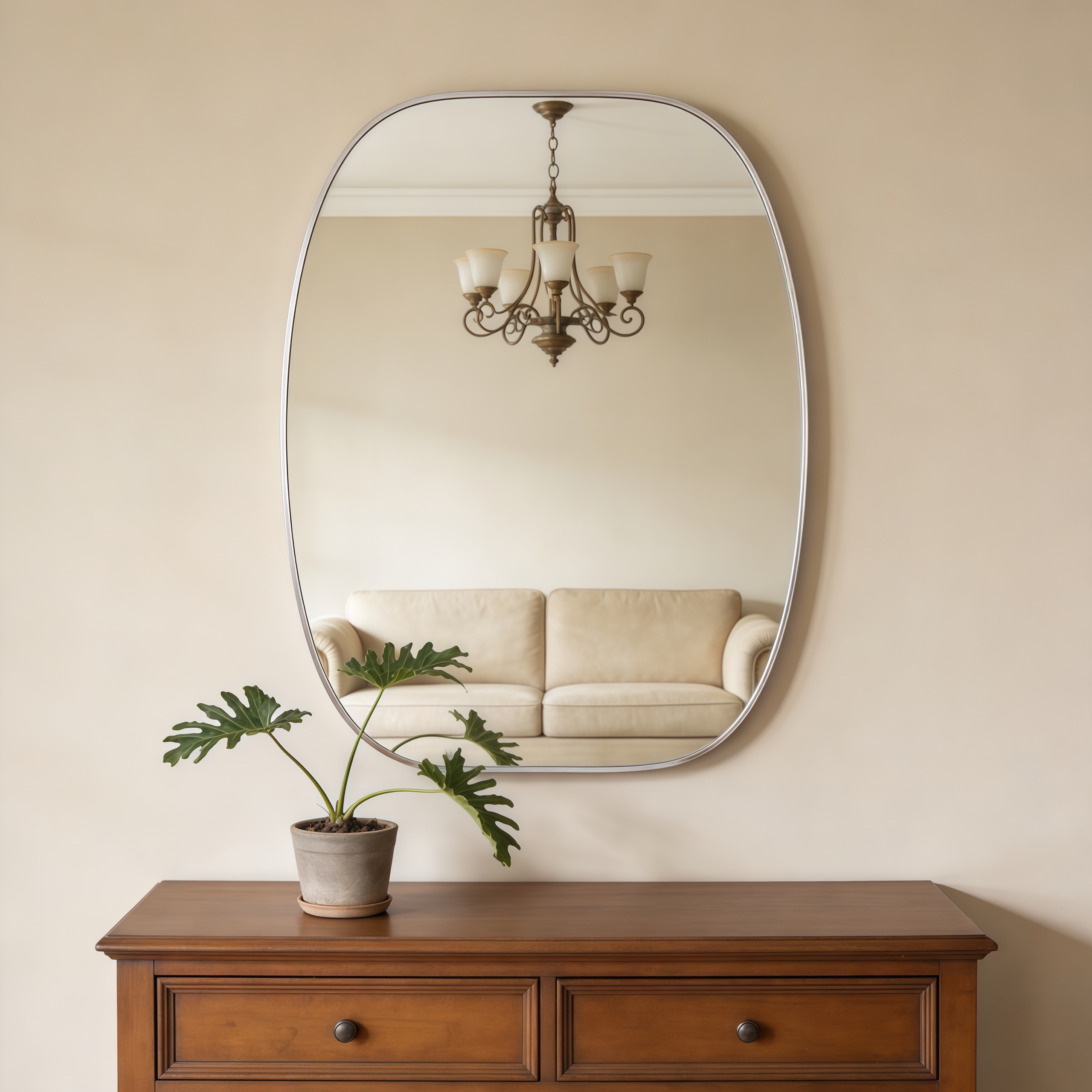 Silver Round Wall Mirror - Nora Lane Home furniture - Metal accent, Glass detail - 42 x 31.8 x 1.61 in