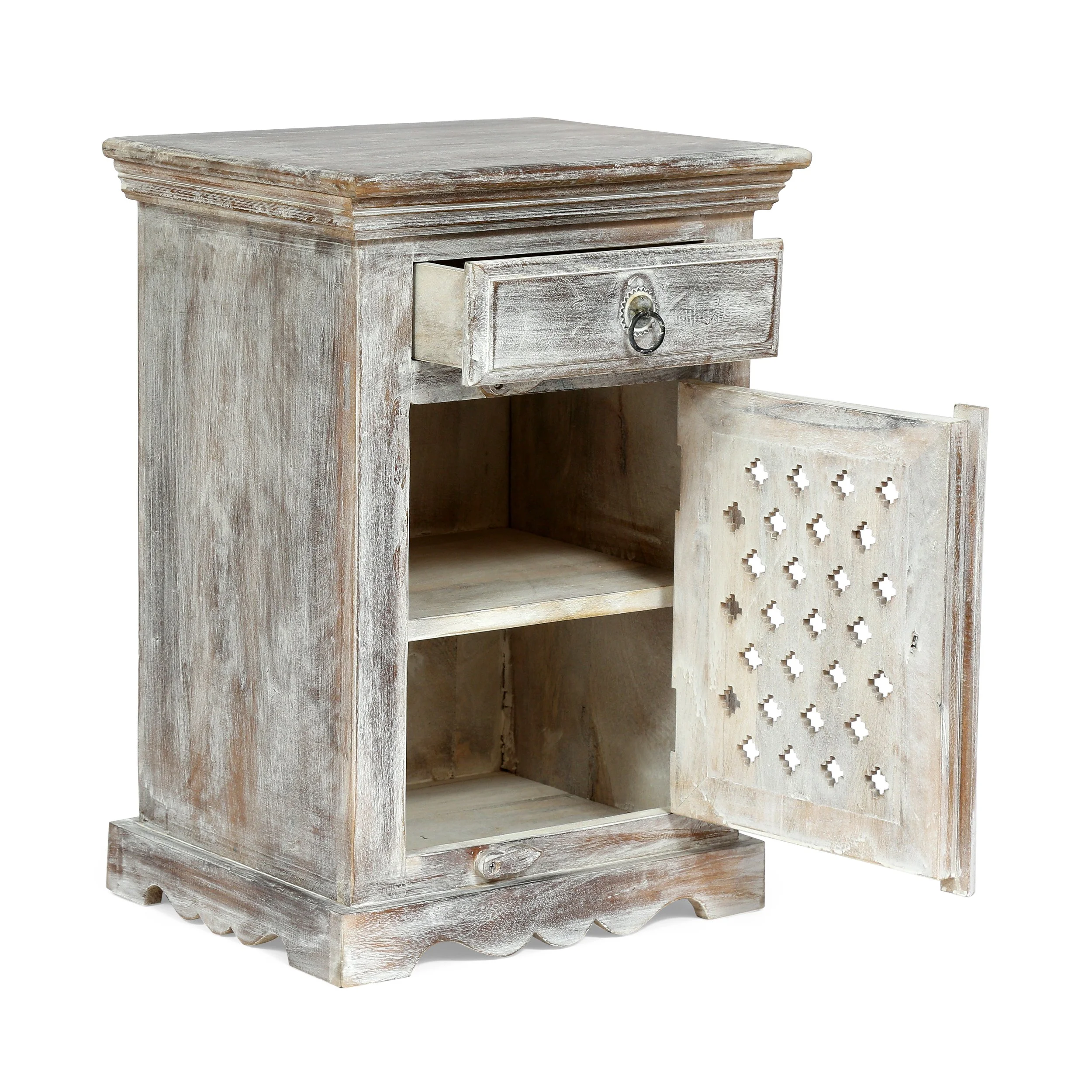 White Wood Boho Nightstand with 1 Drawer - Image 6