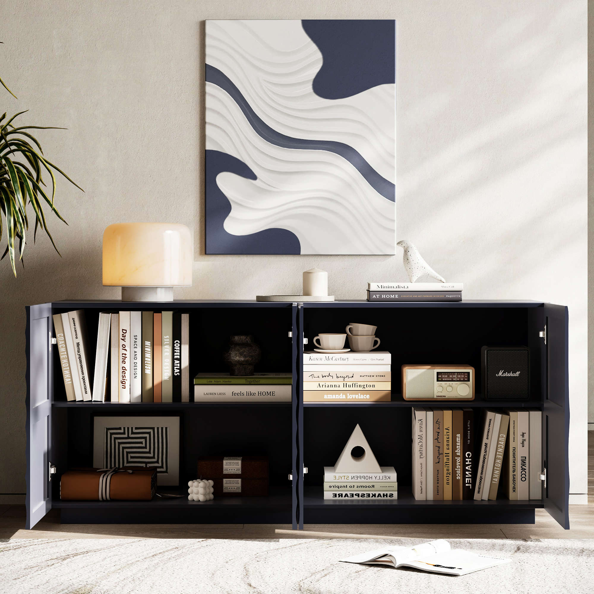 Blue Solid Wood Storage Sideboard - Nora Lane Home furniture - Solid wood - 66 x 18.9 x 7.88 in