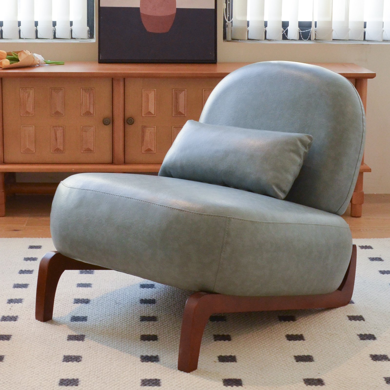 Blue Faux Leather Modern Accent Chair - Image 2