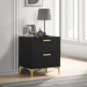 Black Linen Industrial Nightstand with 2 Drawers