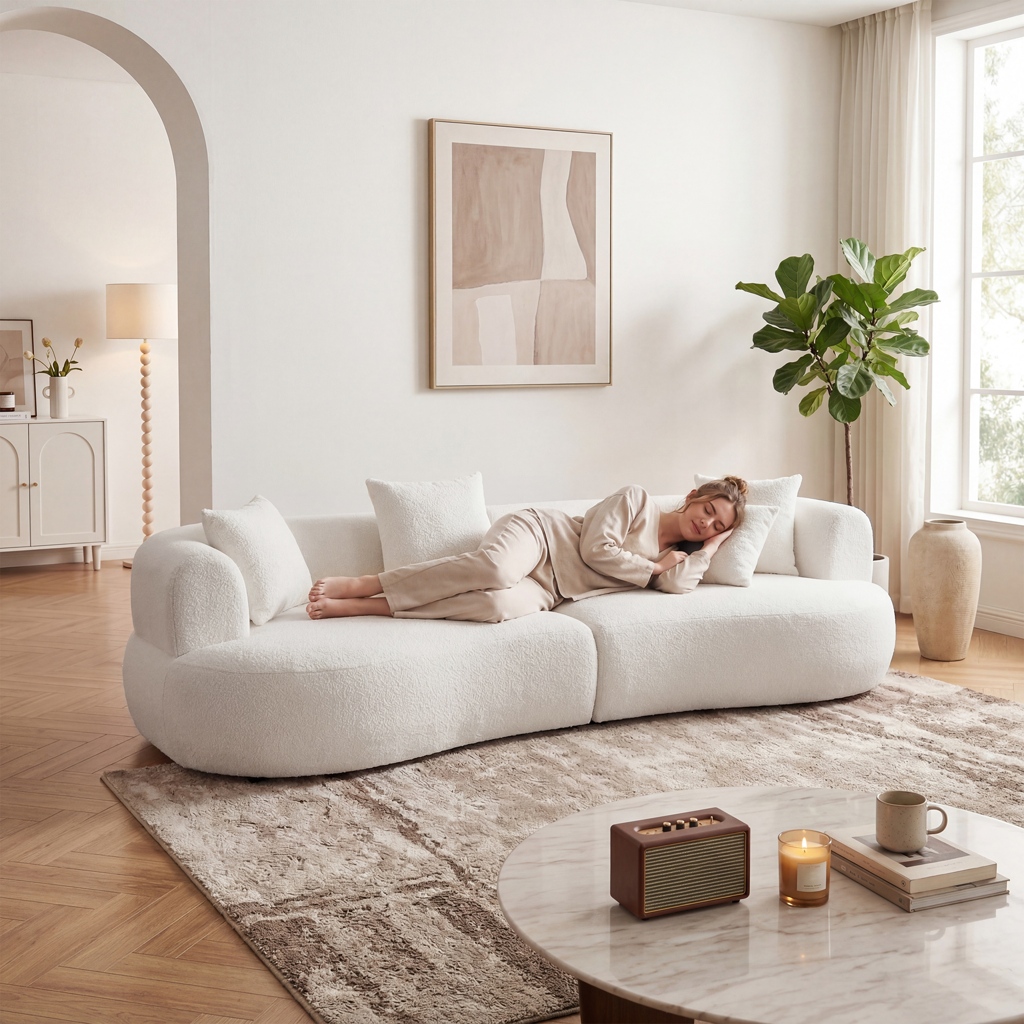 White Boucle Living Room Sofa - Nora Lane Home furniture