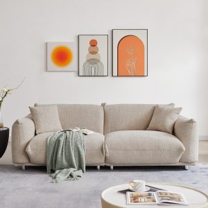 Orange Solid Wood Boucle Living Room Sofa - Nora Lane Home furniture - Solid wood, Metal accent