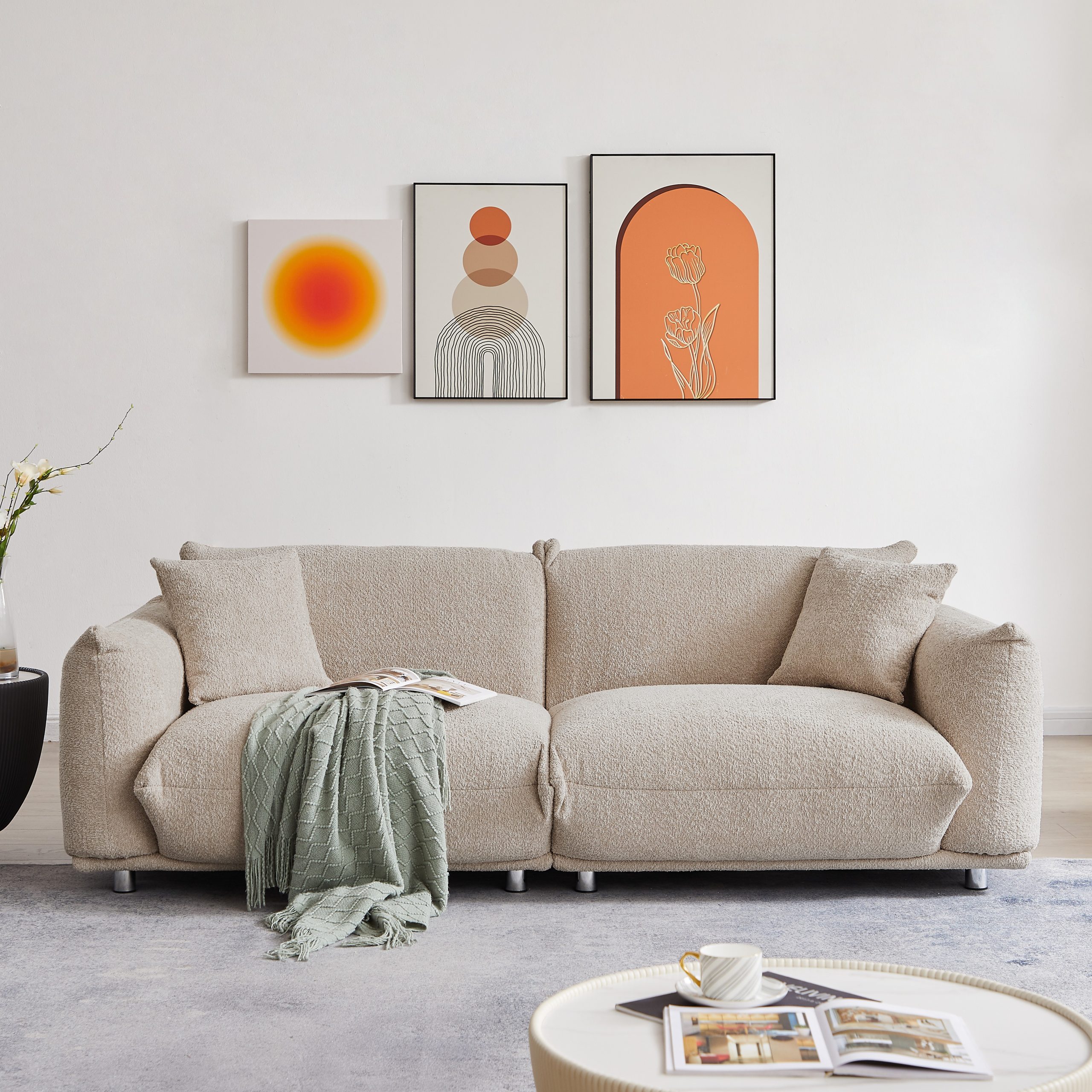 Orange Solid Wood Boucle Living Room Sofa - Nora Lane Home furniture - Solid wood, Metal accent